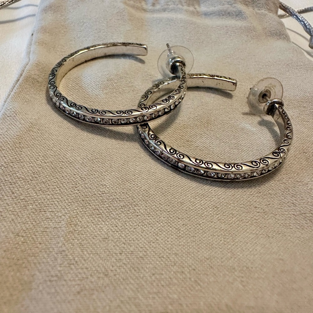 Brighton Secret Of Love Hoop Post Earrings in Silver